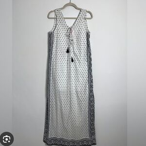 VINEYARD VINES White Black Fan Border Print Beach Maxi Dress Women Size M